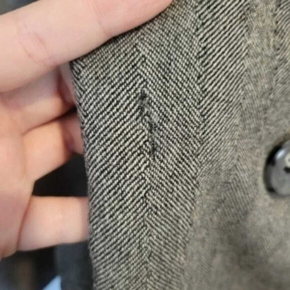 Vintage Jonathan Scott Empire Mens Button Front Wool Long Coat Herringbone Gray